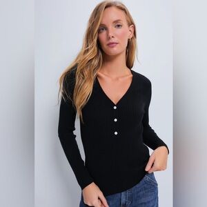 TUCKERNUCK Hendrix Henley Black Ribbed V-Neck Sweater Size Medium